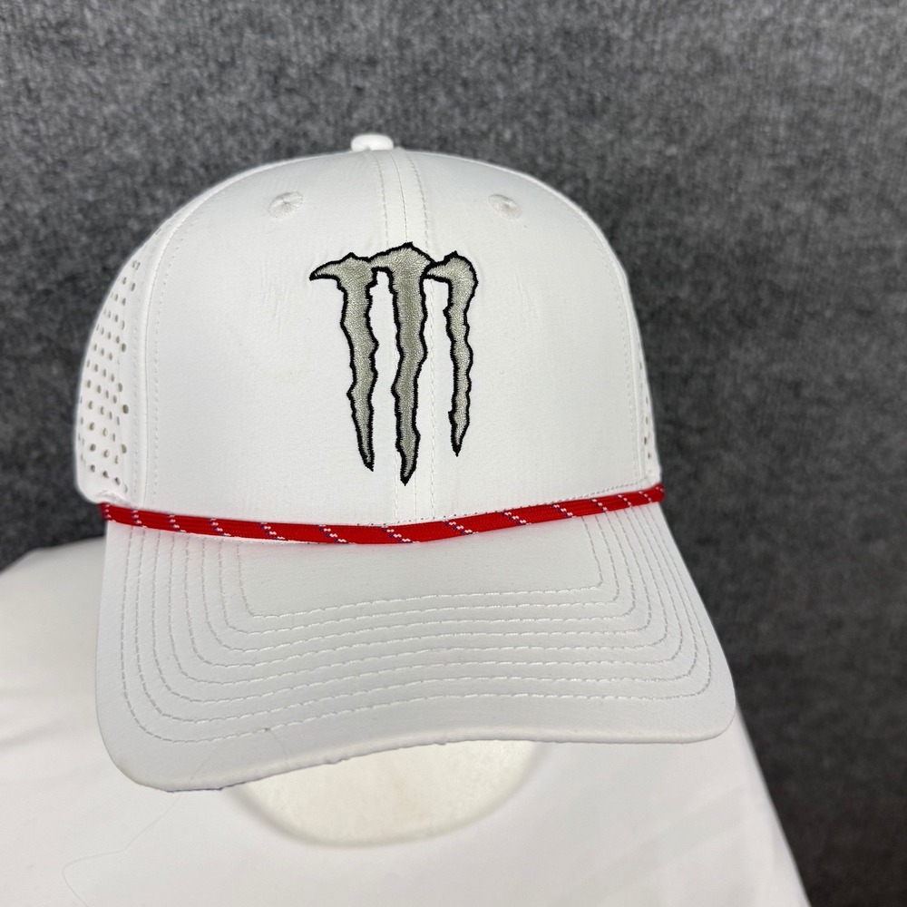 Monster Energy Athlete Only Hat Ultra USA 250th An White Red Laser Rope Cap RARE